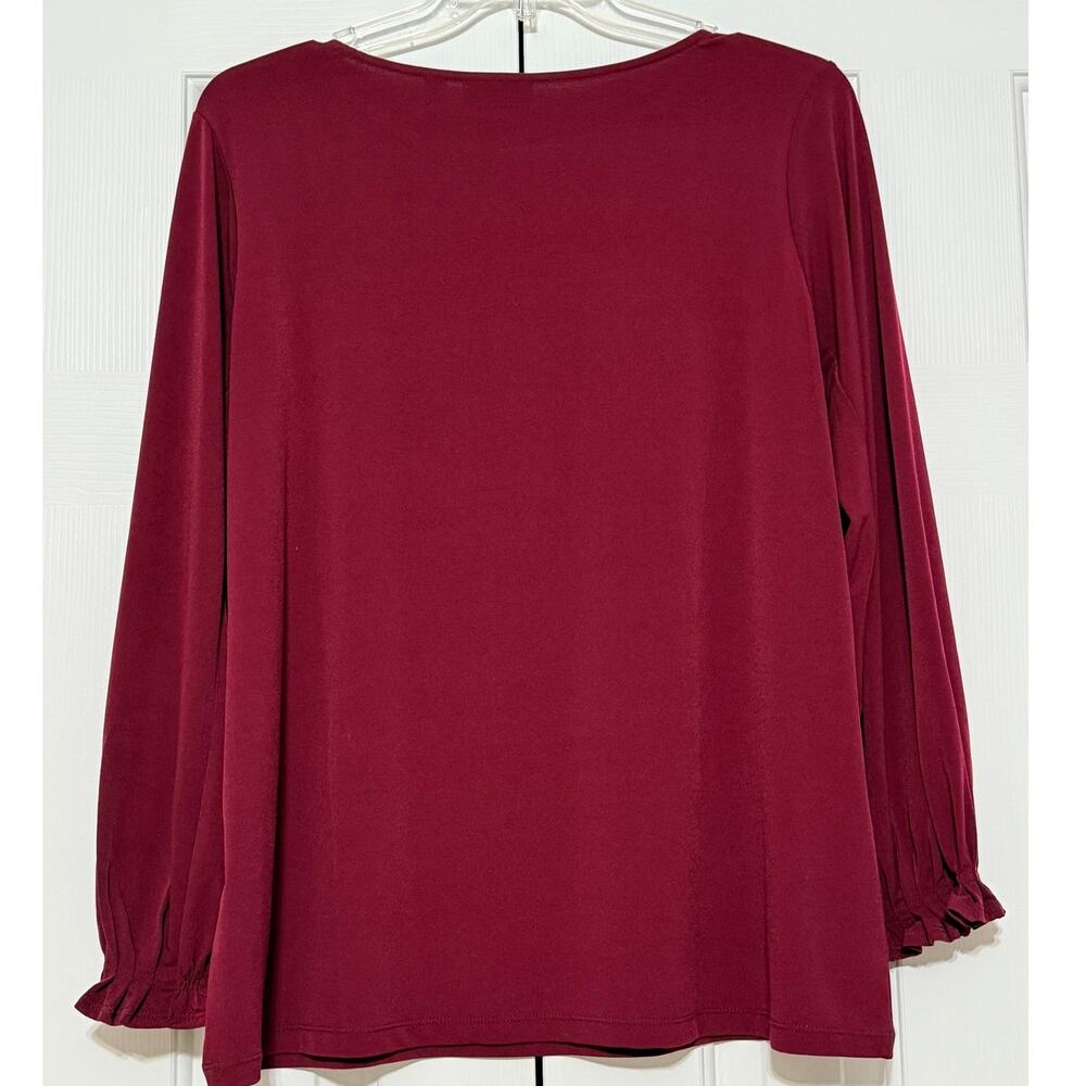 Susan Graver Liquid Knit Merlot Long Sleeve Blouse, Size XL - Picture 2 of 5